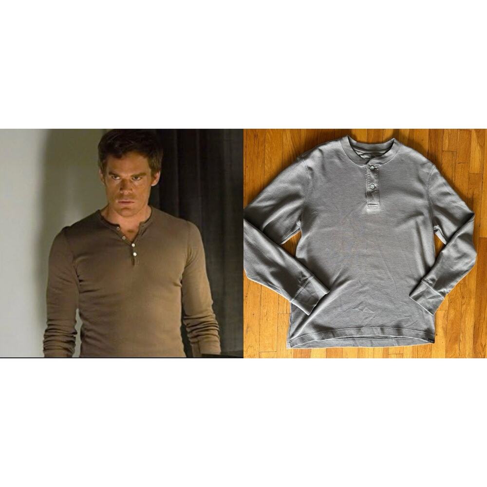 Eddie Bauer, Thermal Henley Waffle Knit - Large - Light Brown, Dexter Kill Shirt
